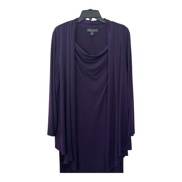 Connected Apparel Women Purple Draped Dress & Cardigan Set Sz 14W Poly- Spandex - Picture 13 of 15